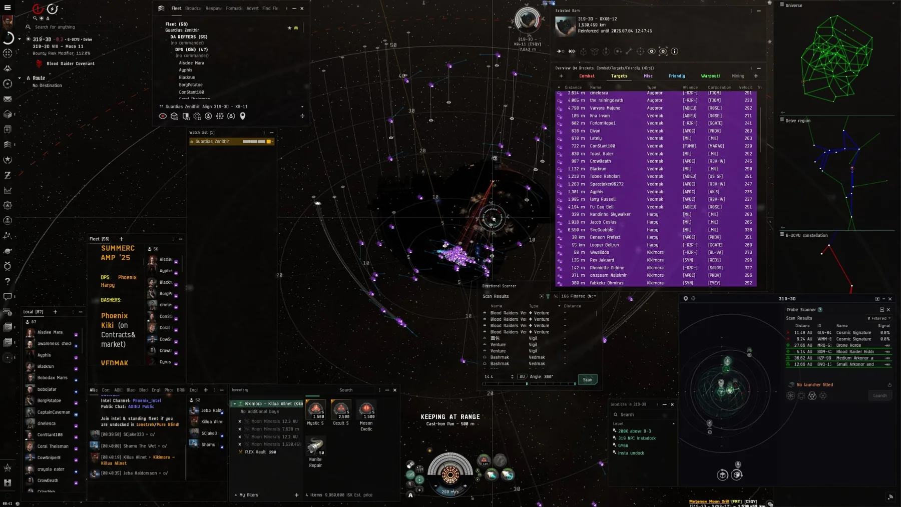 EVE Online fleet UI during a wormhole fight